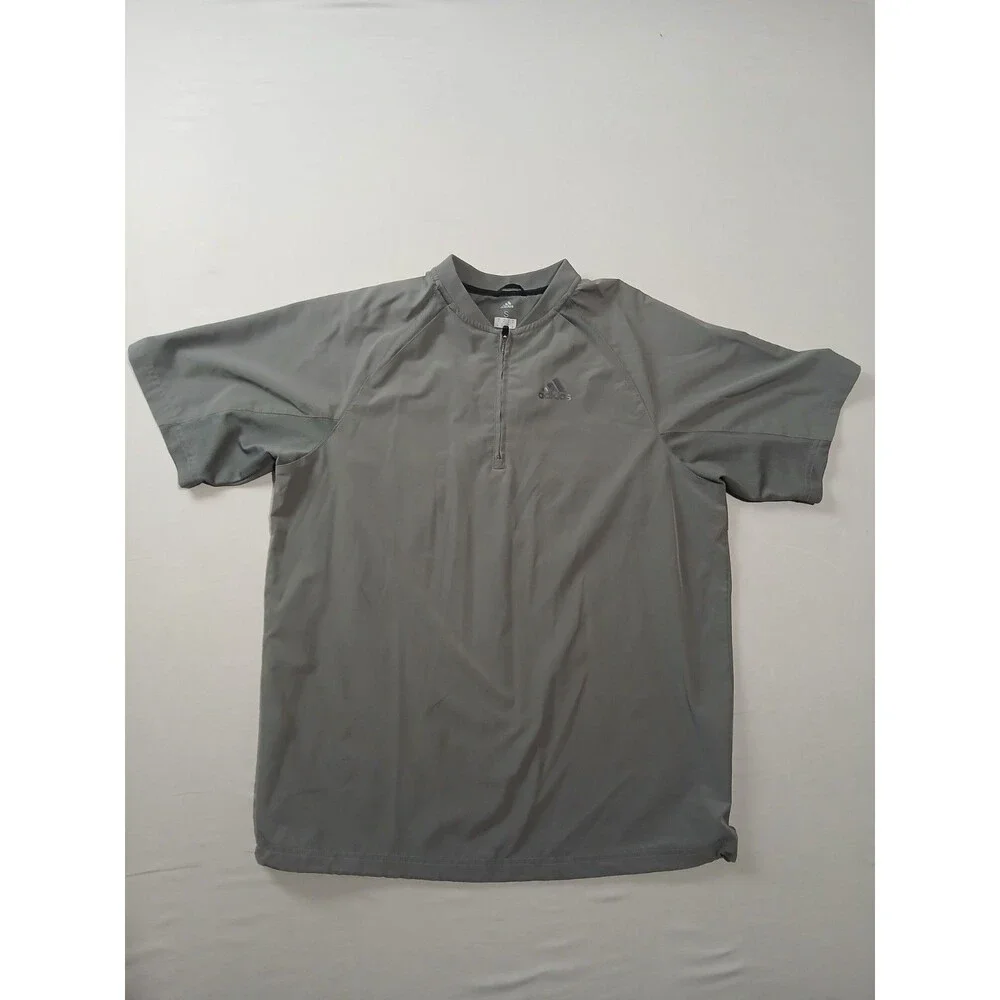 Adidas ClimaLite 1/4 Zip Golf Windbreaker Shirt Mens S Gray Short Sleeve